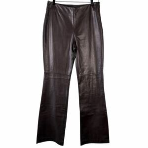 NWT Ann Taylor Brown Leather Flared Leg Pants Seamless Retro Womens Size 8
